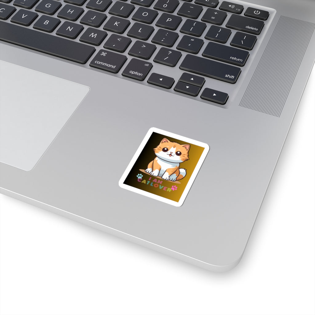 Kawaii Cat Lover Kiss-Cut Sticker — Cute Orange Kitten "I Am Catlover" Laptop Decal