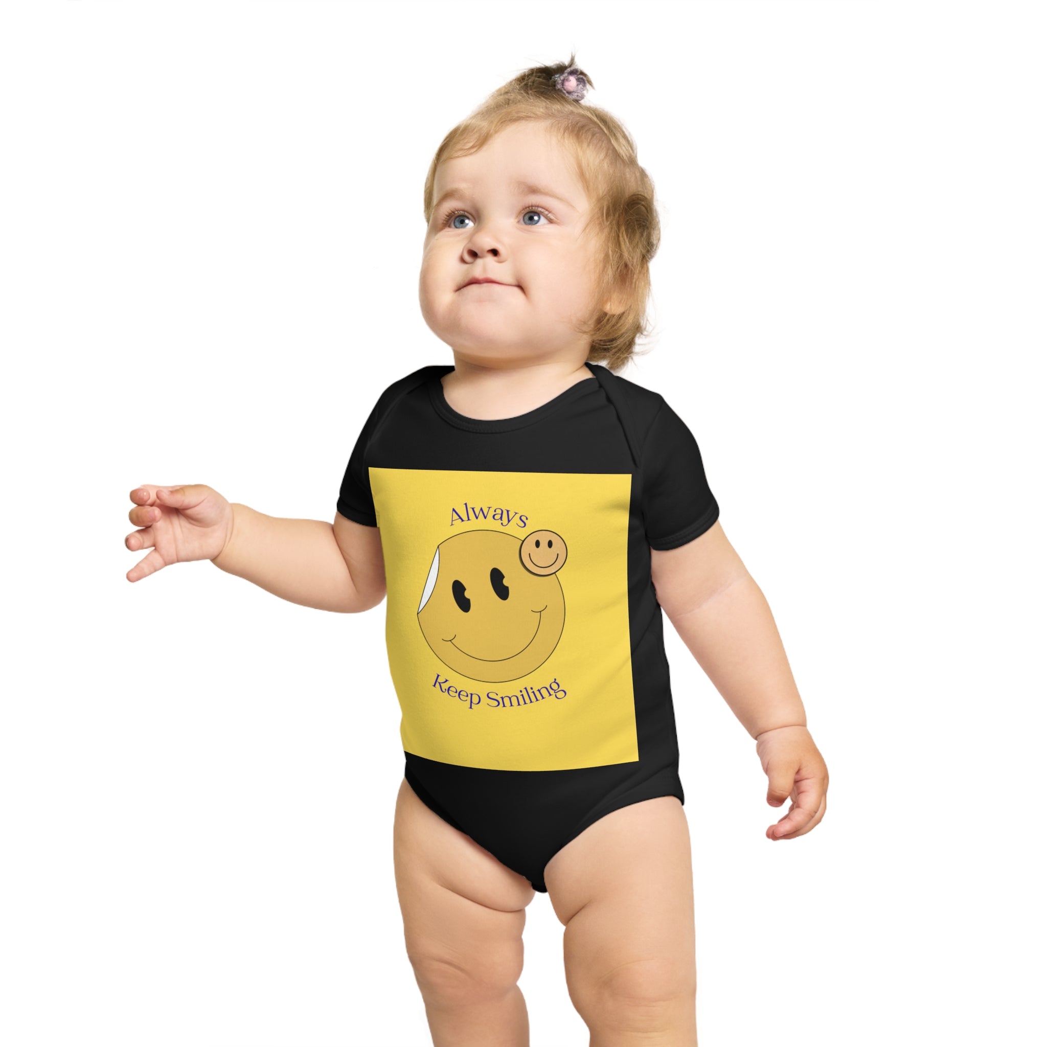 Baby Bodysuit "Always Keep Smiling" Smiley Graphic - Cute Infant Onesie Gift