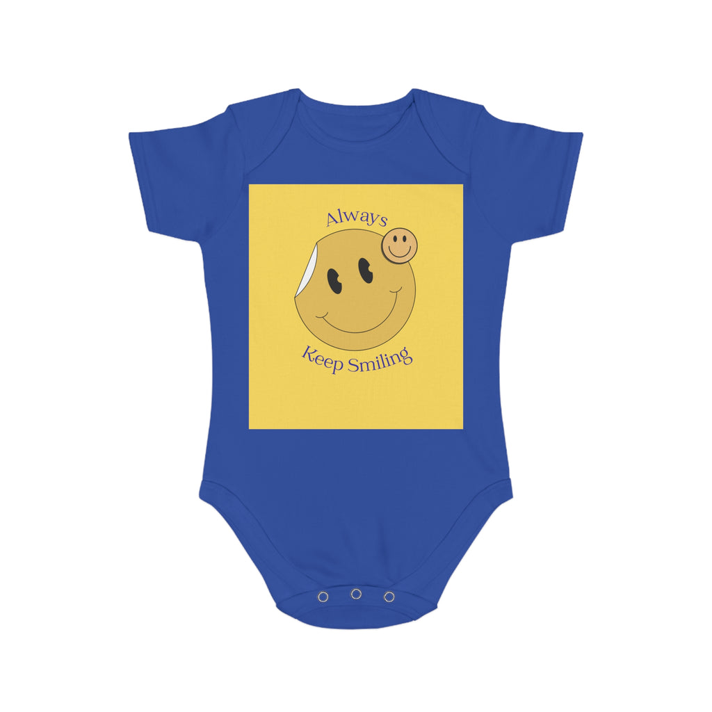 Baby Bodysuit "Always Keep Smiling" Smiley Graphic - Cute Infant Onesie Gift