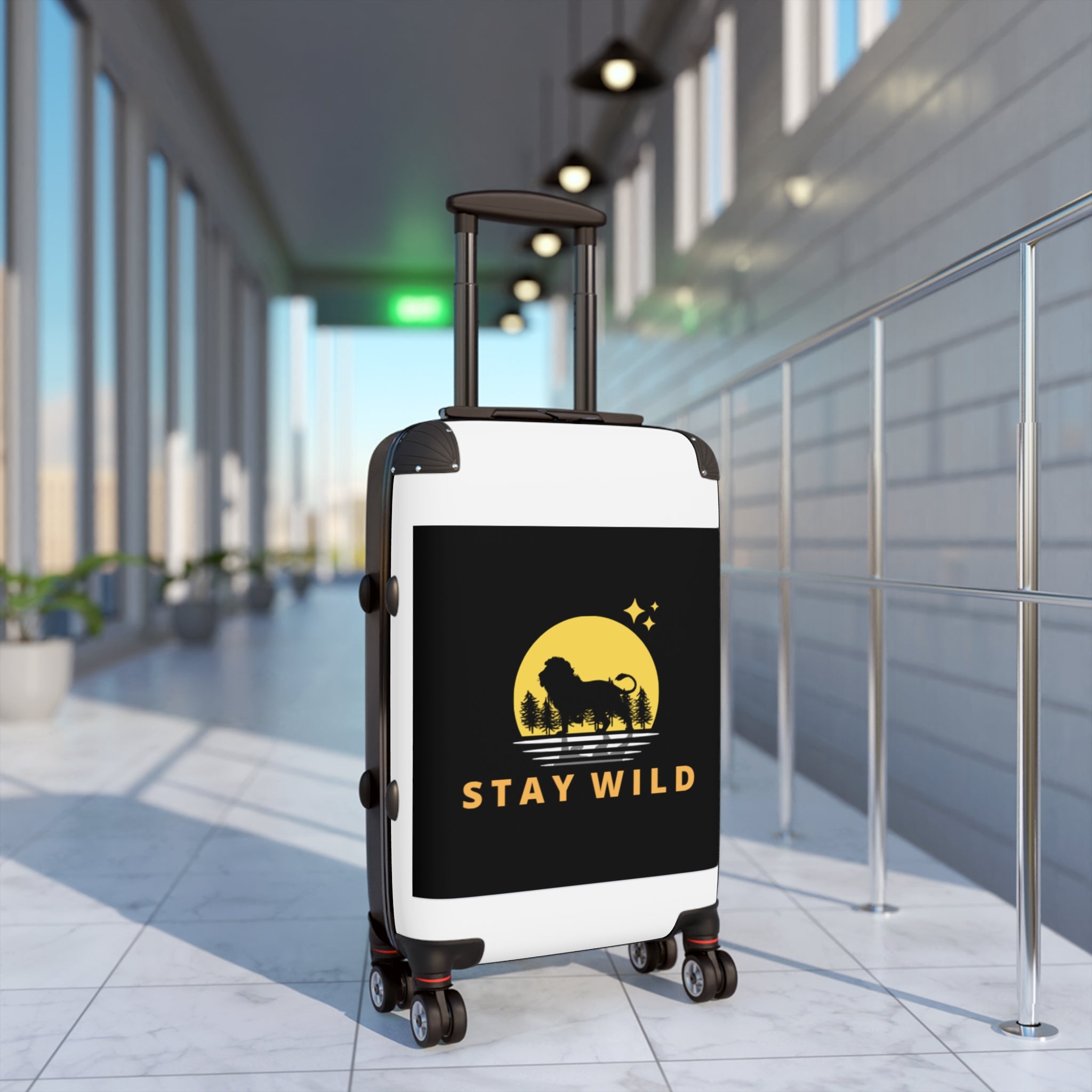 Stay Wild Suitcase - Lion Silhouette Travel Carry-On with Adventure Graphic