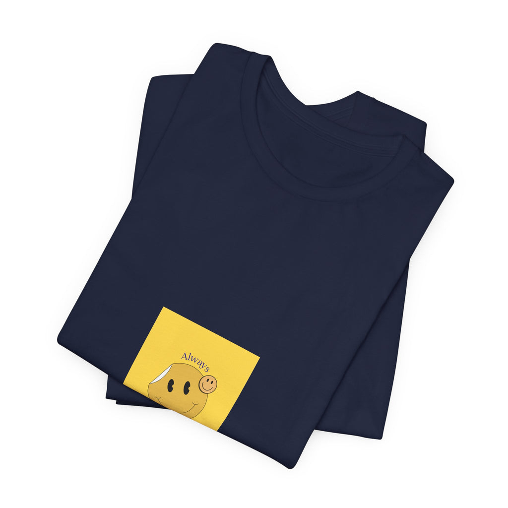 Smiley Bagel Tee — Cute ‘Always Happy’ Yellow Snack Graphic T-Shirt