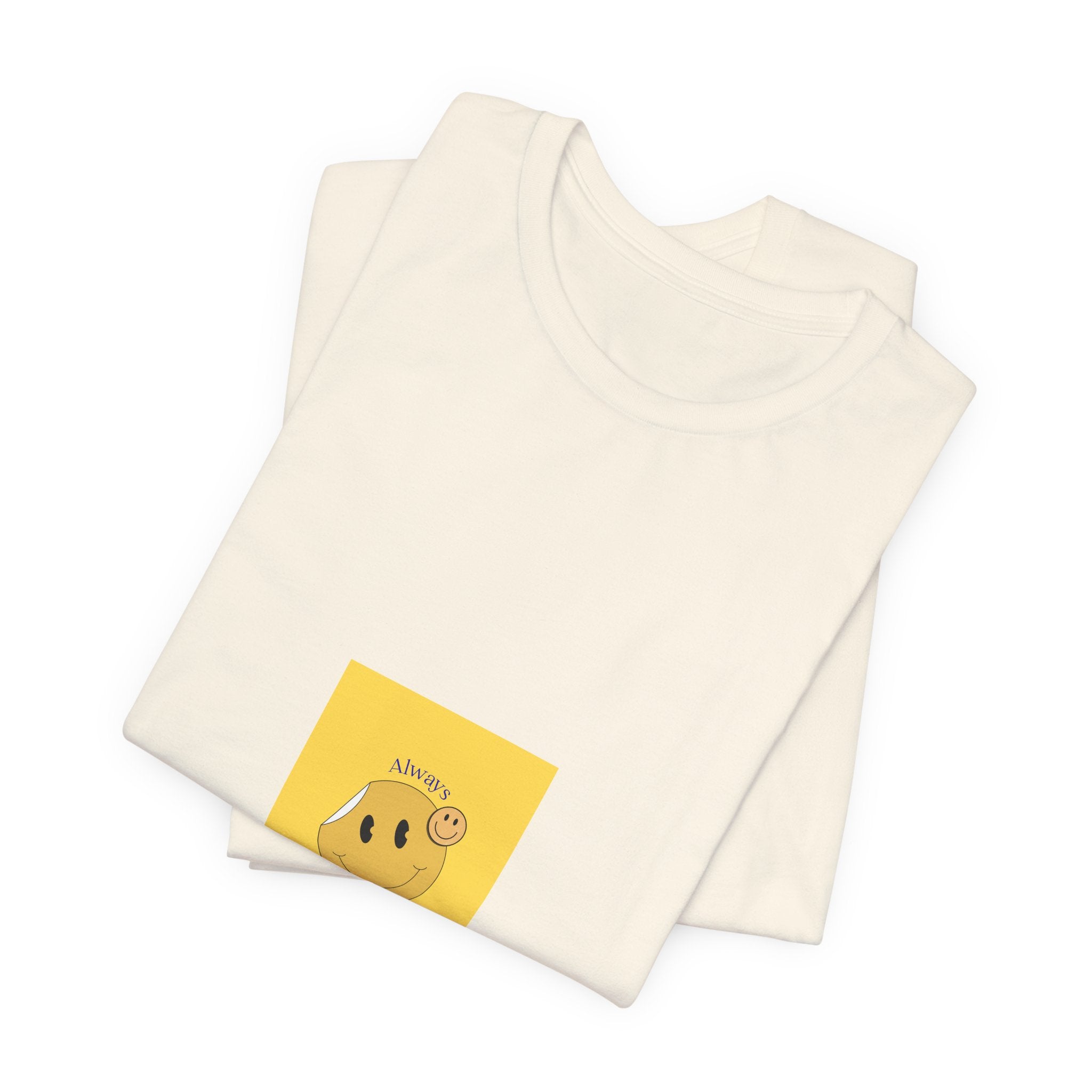 Smiley Bagel Tee — Cute ‘Always Happy’ Yellow Snack Graphic T-Shirt