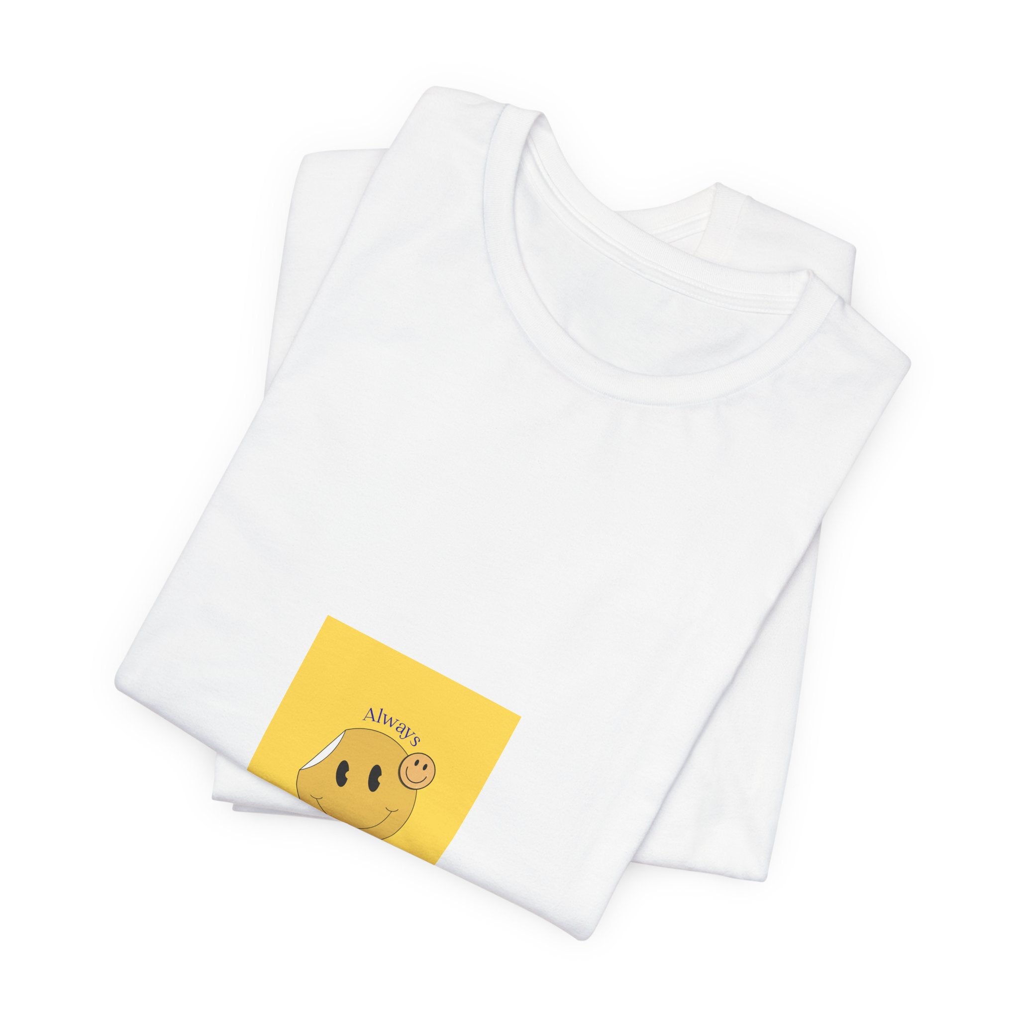 Smiley Bagel Tee — Cute ‘Always Happy’ Yellow Snack Graphic T-Shirt