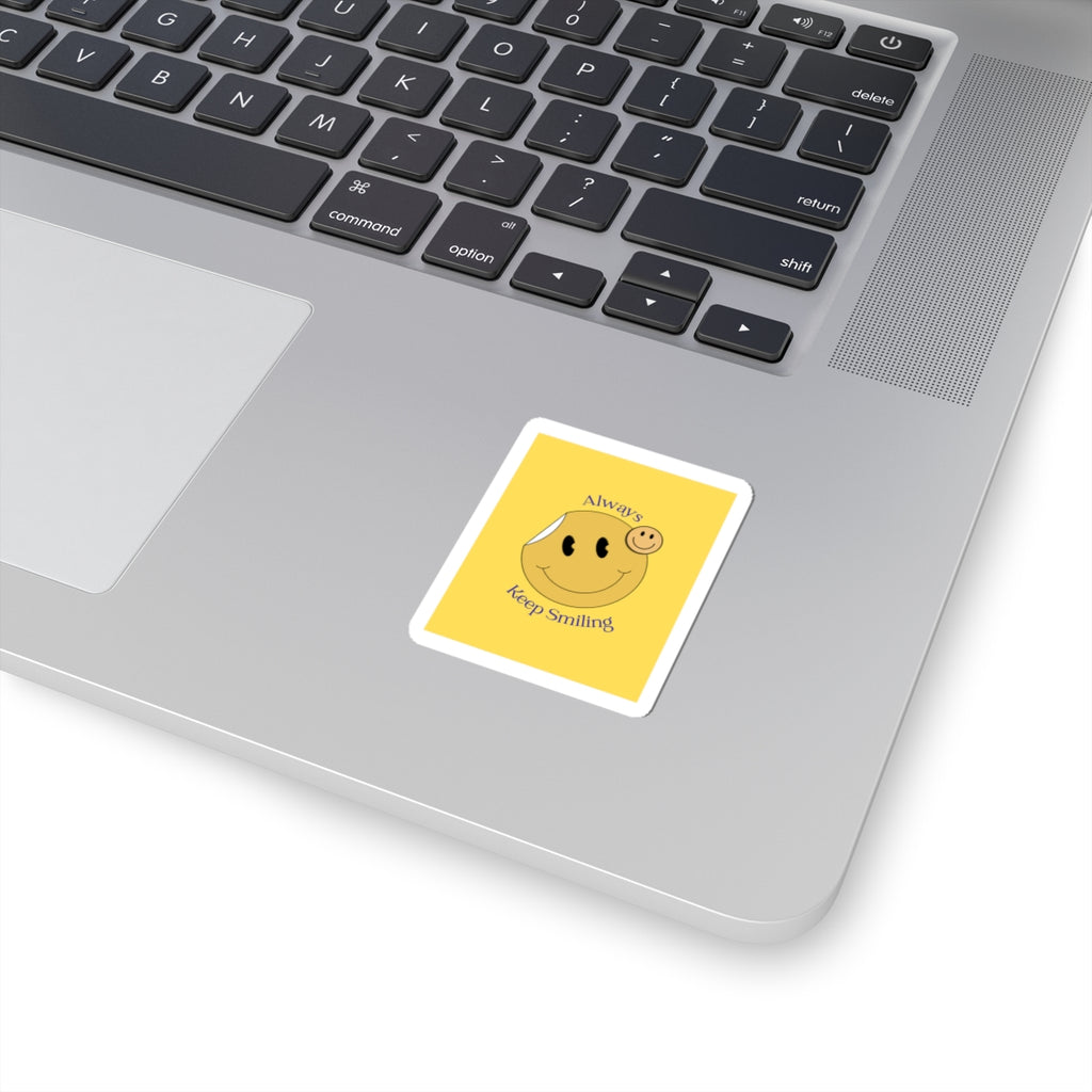 Smile Sticker — "Always Keep Smiling" Yellow Smiley Kiss-Cut Decal