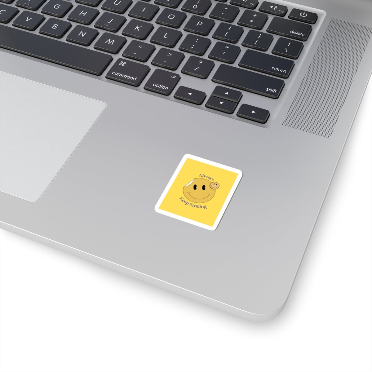 Smile Sticker — "Always Keep Smiling" Yellow Smiley Kiss-Cut Decal