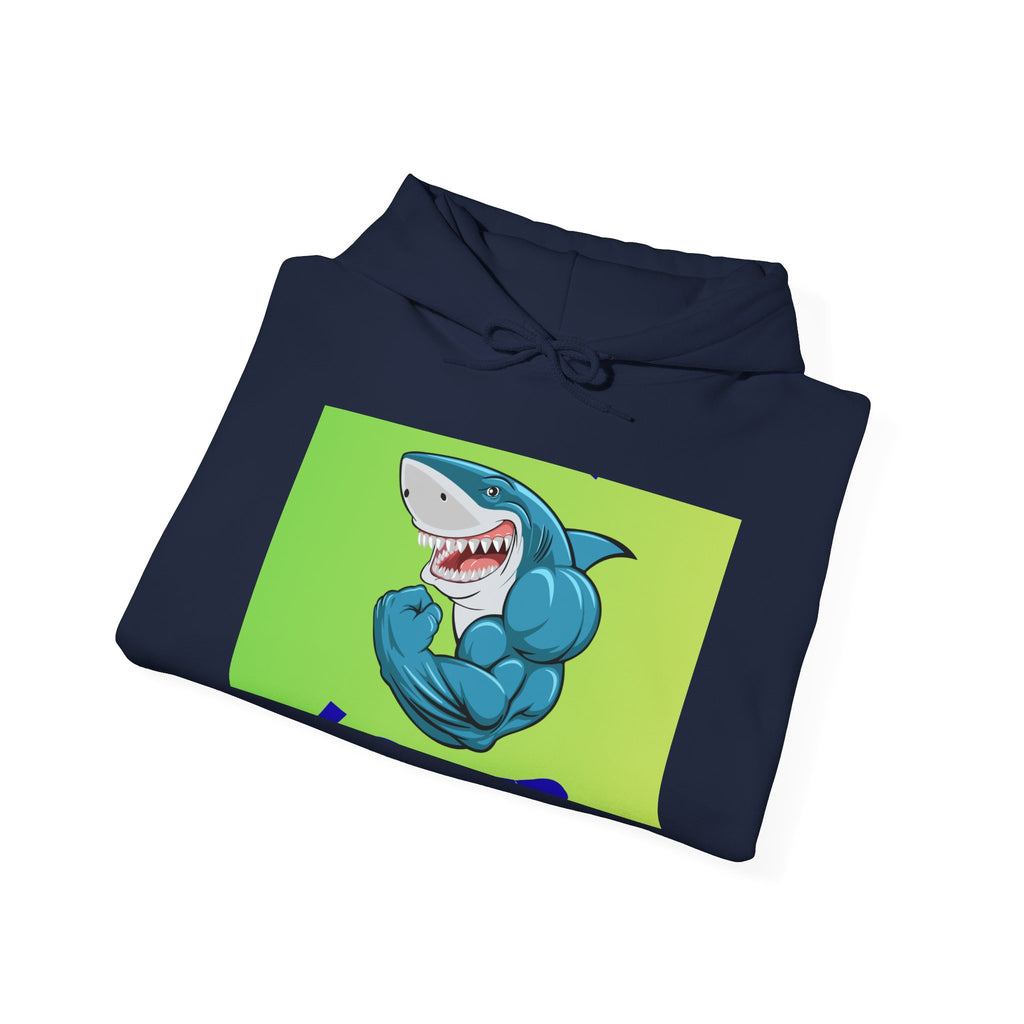 Muscular Shark Hoodie – Funny Cartoon Shark Graphic Sweatshirt
