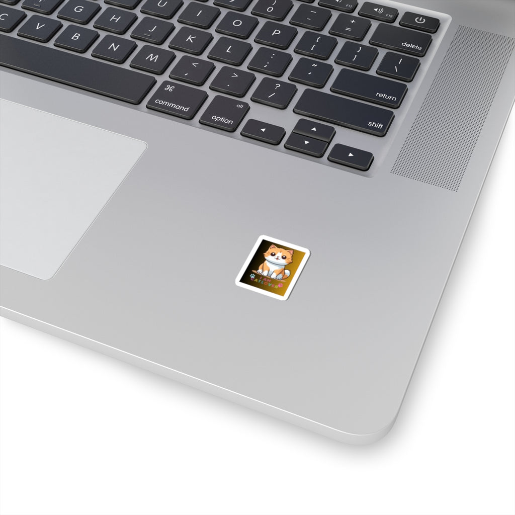 Kawaii Cat Lover Kiss-Cut Sticker — Cute Orange Kitten "I Am Catlover" Laptop Decal