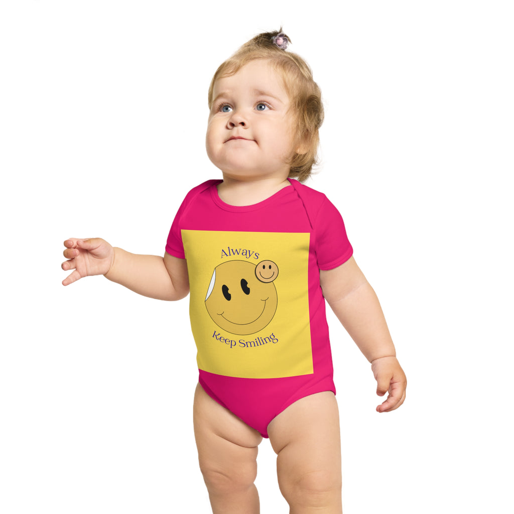 Baby Bodysuit "Always Keep Smiling" Smiley Graphic - Cute Infant Onesie Gift