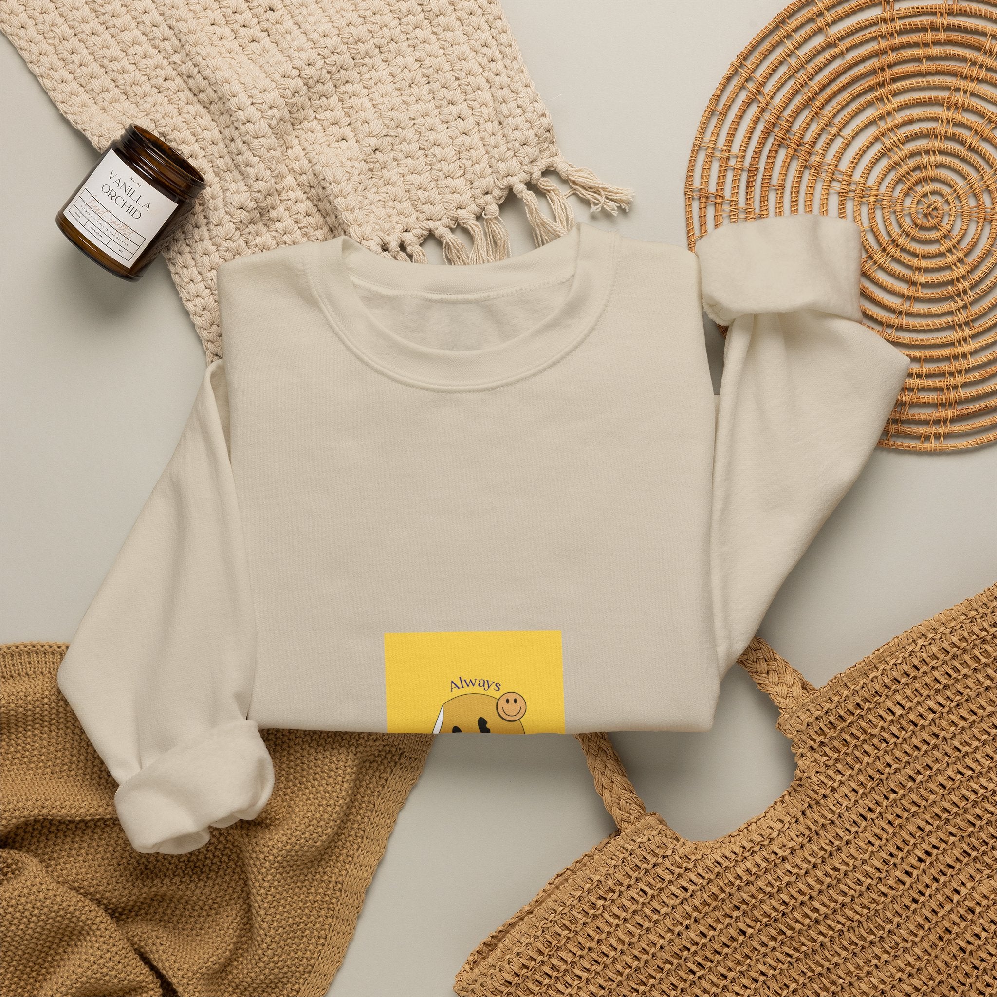 Smile Sunshine Crewneck Sweatshirt — Retro Smiley Face Graphic