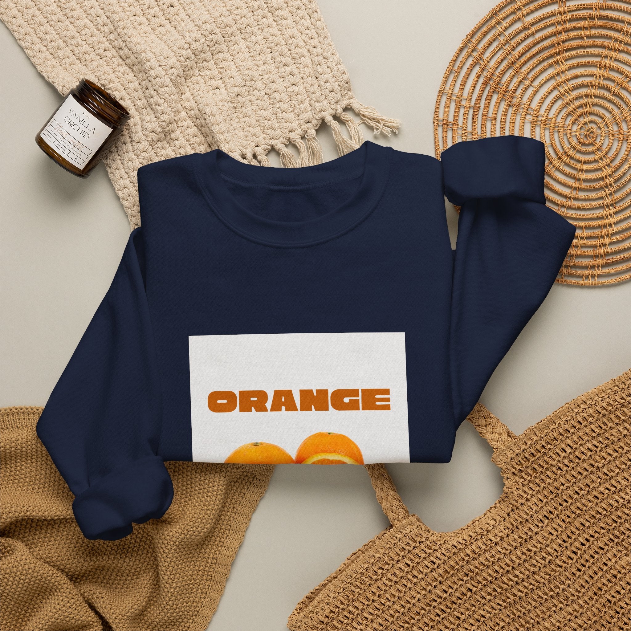 Orange Fruit Graphic Sweatshirt — "ORANGE" Retro Citrus Crewneck