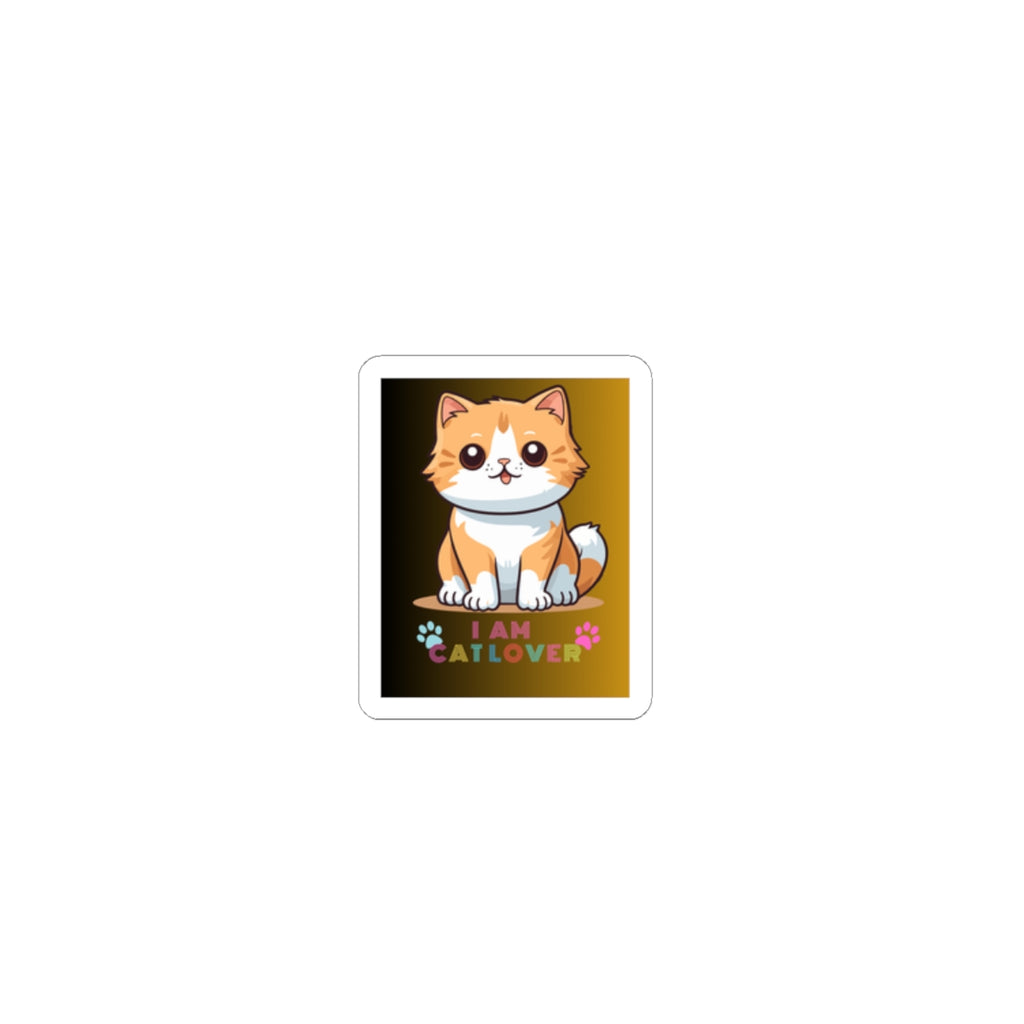 Kawaii Cat Lover Kiss-Cut Sticker — Cute Orange Kitten "I Am Catlover" Laptop Decal