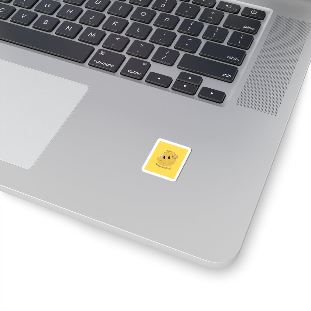 Smile Sticker — "Always Keep Smiling" Yellow Smiley Kiss-Cut Decal