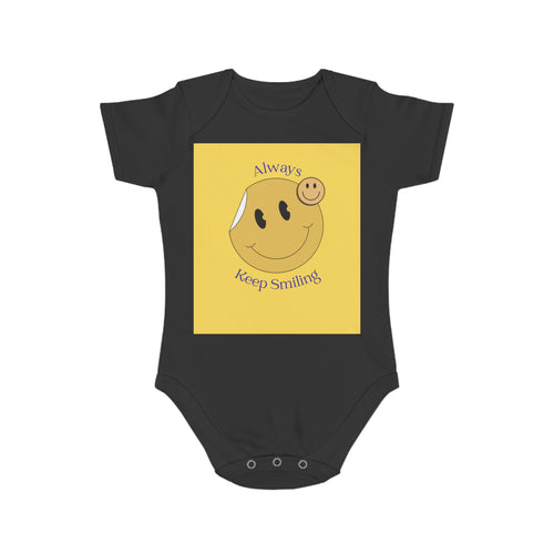 Baby Bodysuit "Always Keep Smiling" Smiley Graphic - Cute Infant Onesie Gift