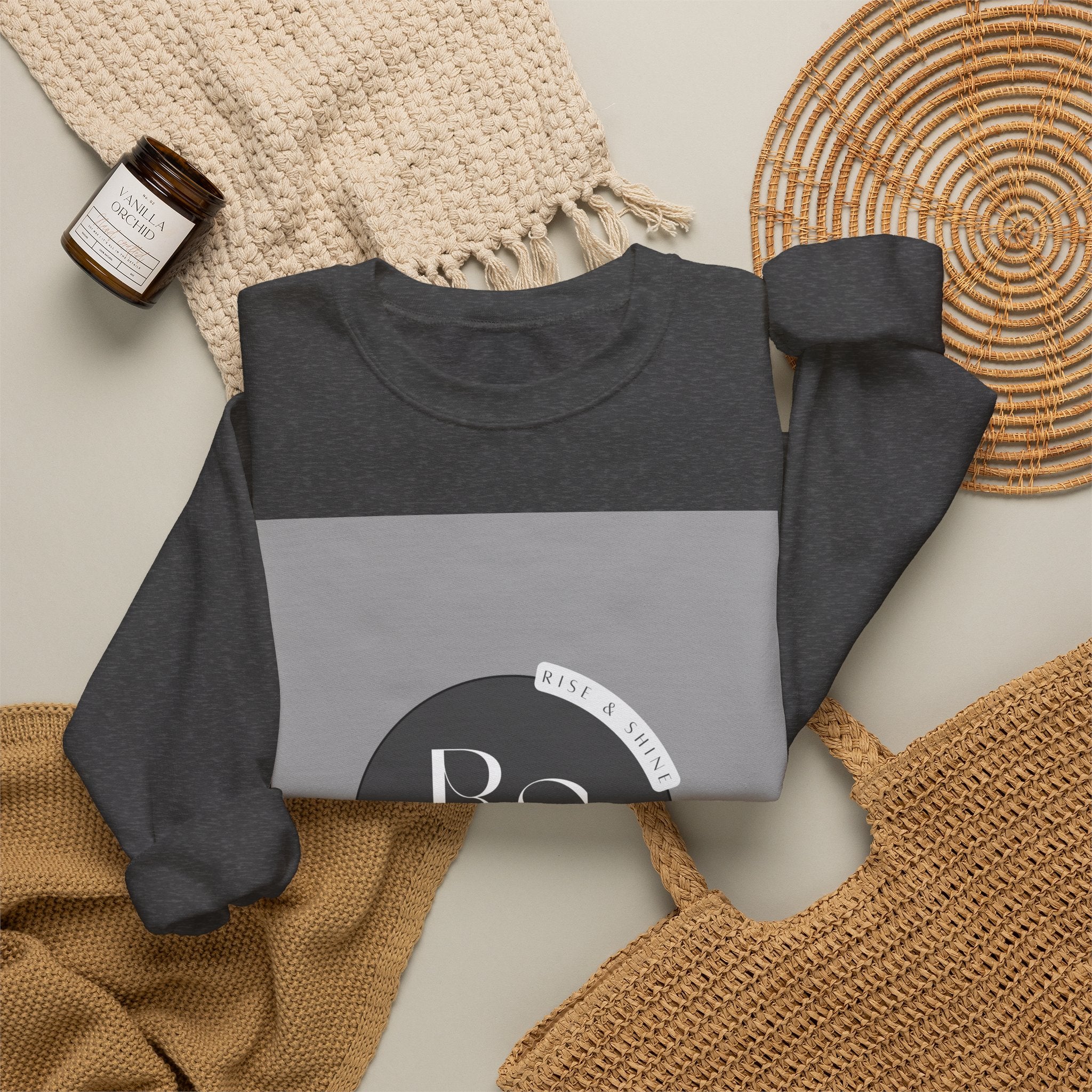 RS Monogram Crewneck Sweatshirt — Minimalist Gray Logo Pullover