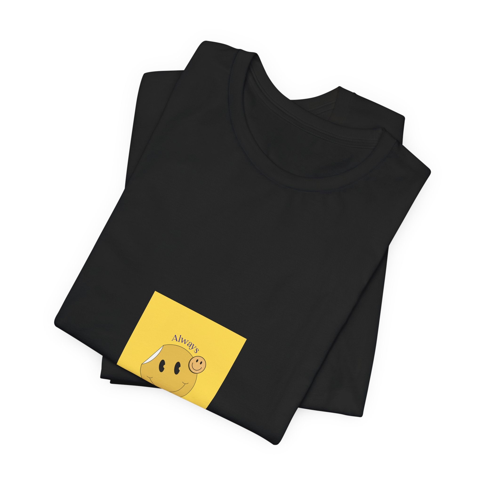 Smiley Bagel Tee — Cute ‘Always Happy’ Yellow Snack Graphic T-Shirt