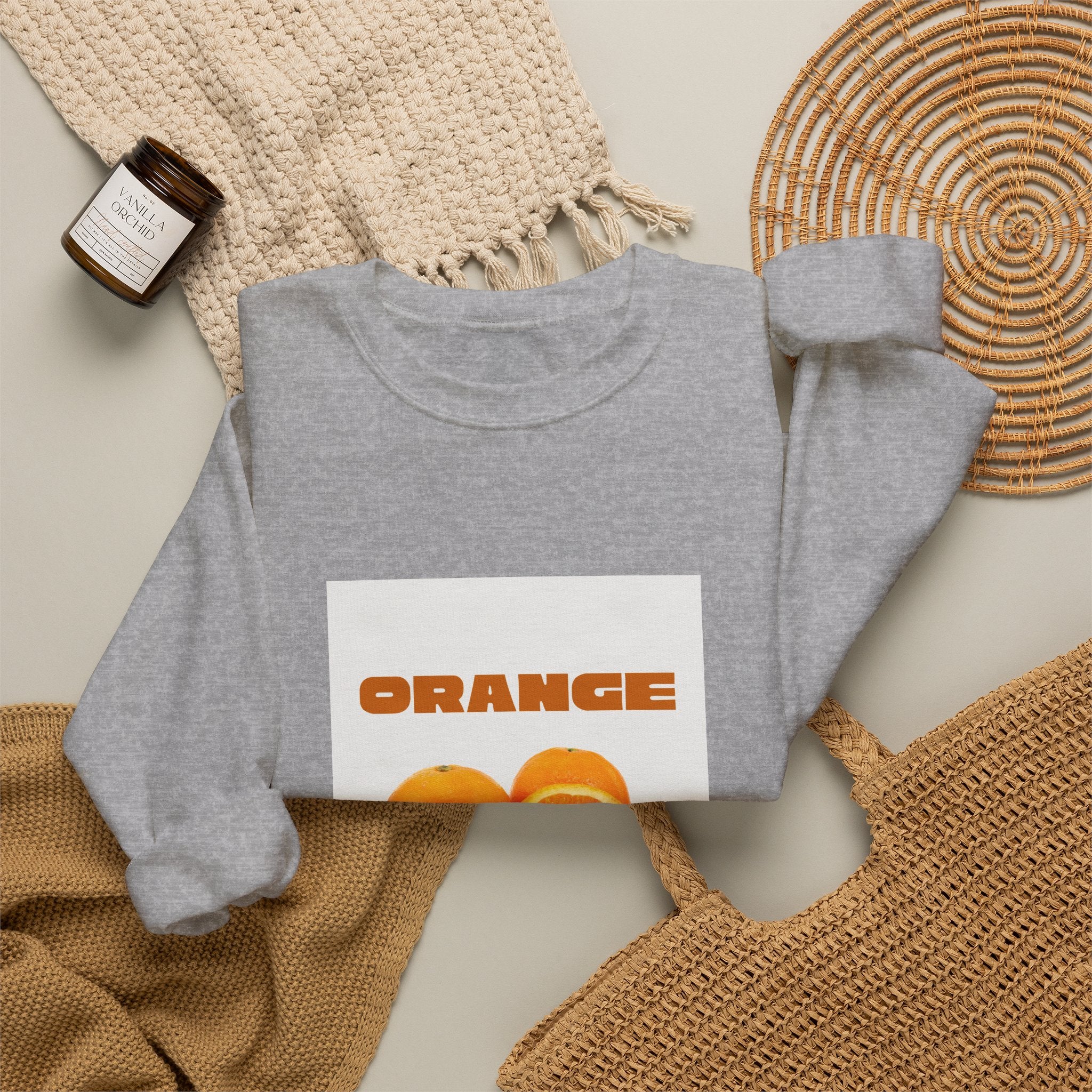 Orange Fruit Graphic Sweatshirt — "ORANGE" Retro Citrus Crewneck