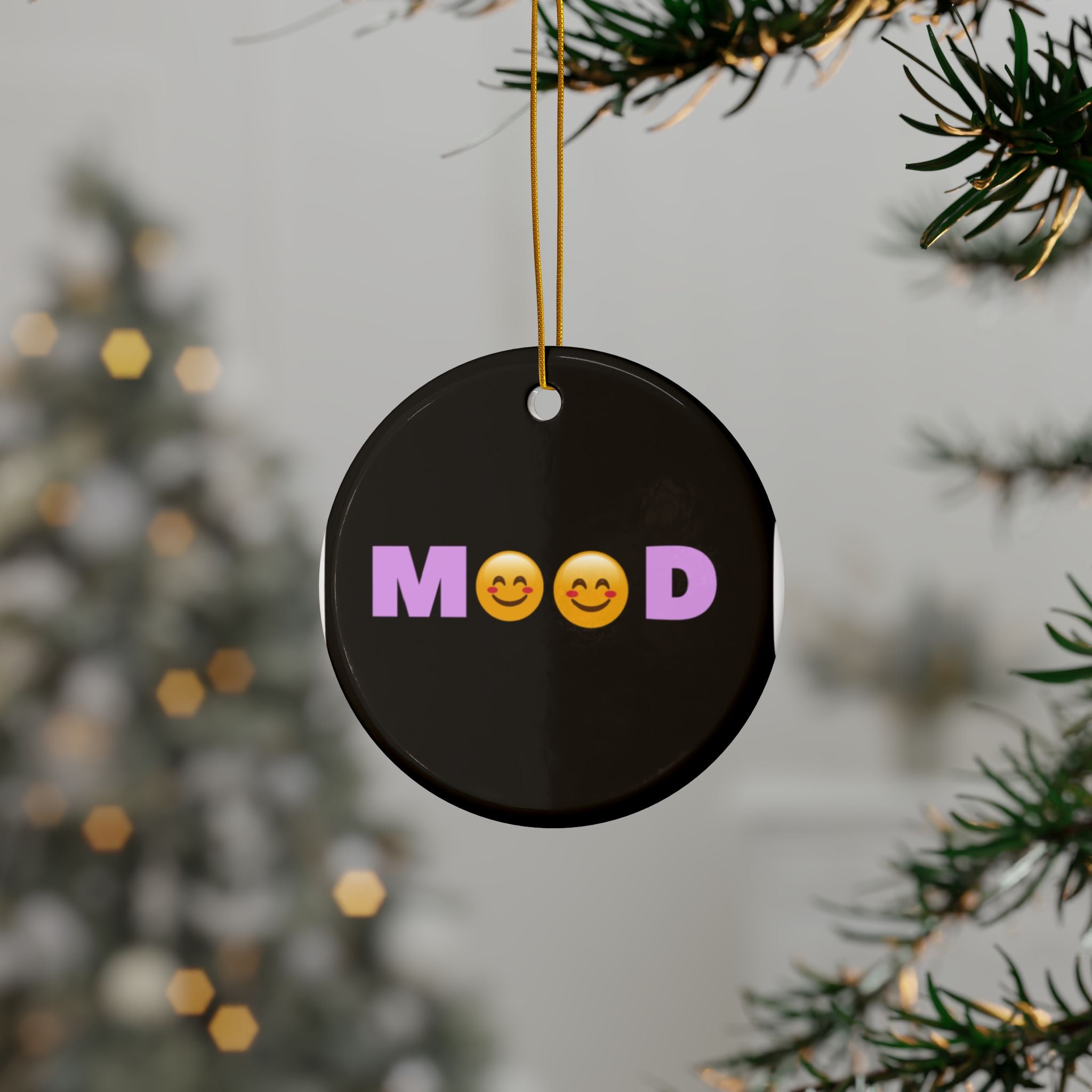 Mood Emoji Ceramic Ornament — Double-Sided Decorative Holiday Ornament