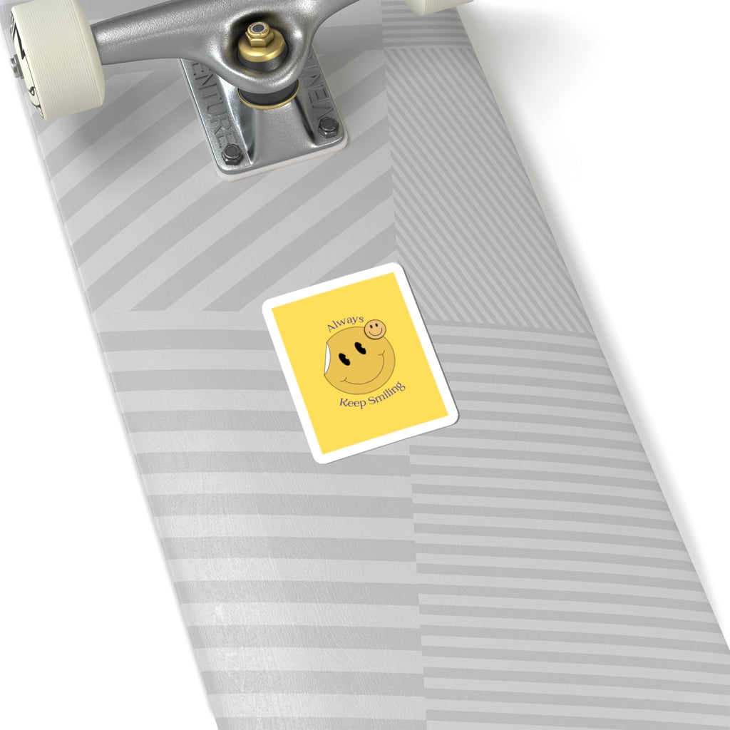 Smile Sticker — "Always Keep Smiling" Yellow Smiley Kiss-Cut Decal