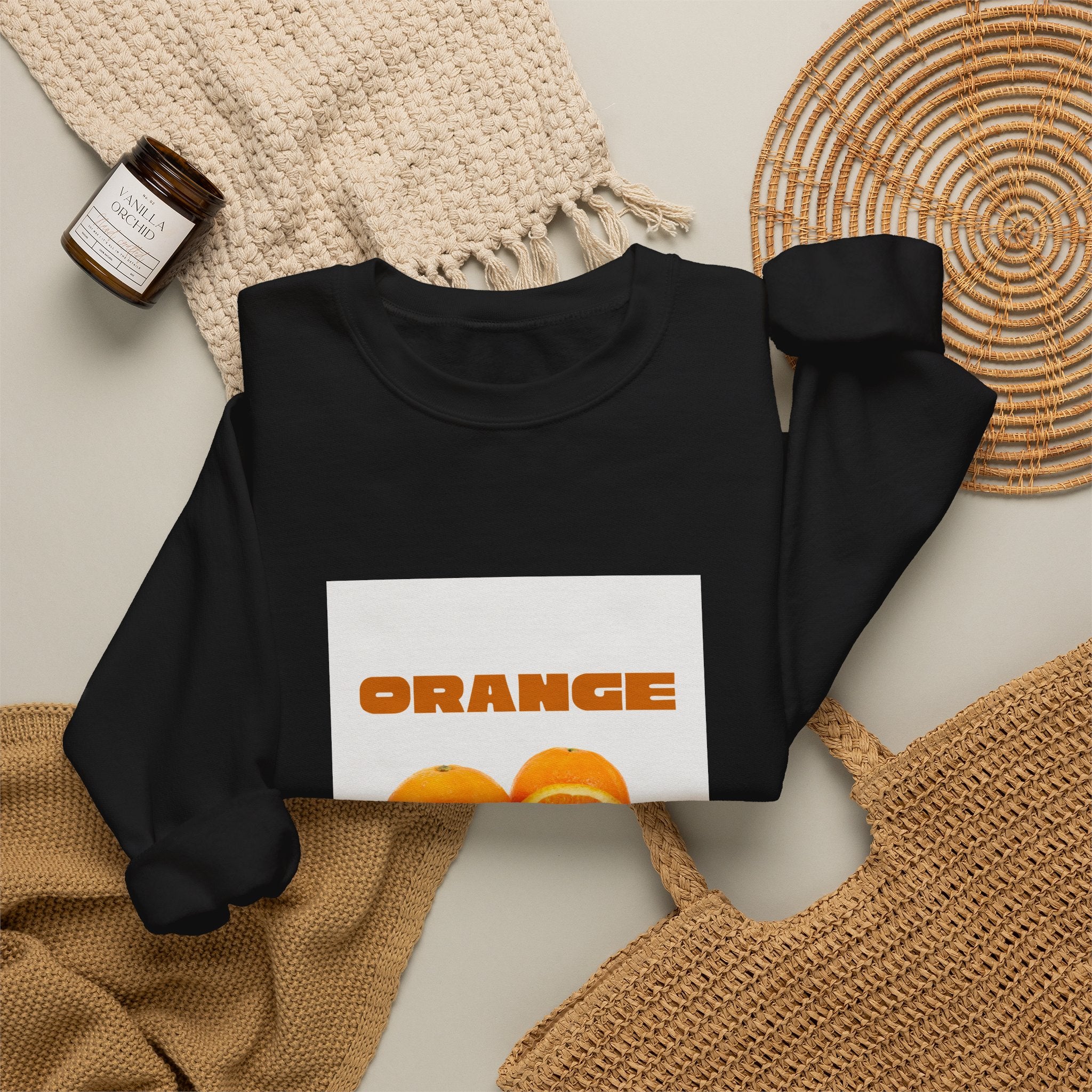 Orange Fruit Graphic Sweatshirt — "ORANGE" Retro Citrus Crewneck
