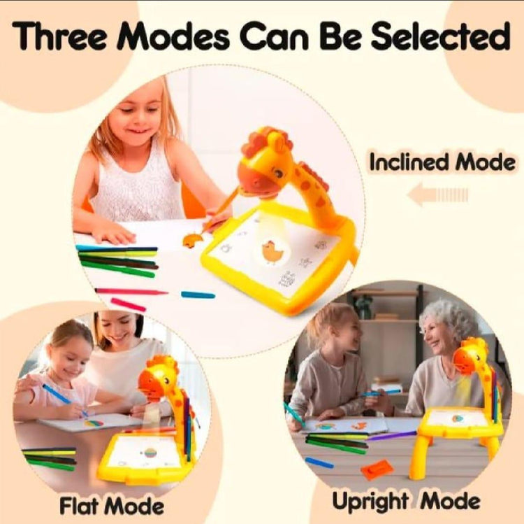 3-in-1 Kids LED Projection Drawing Board (Yellow)