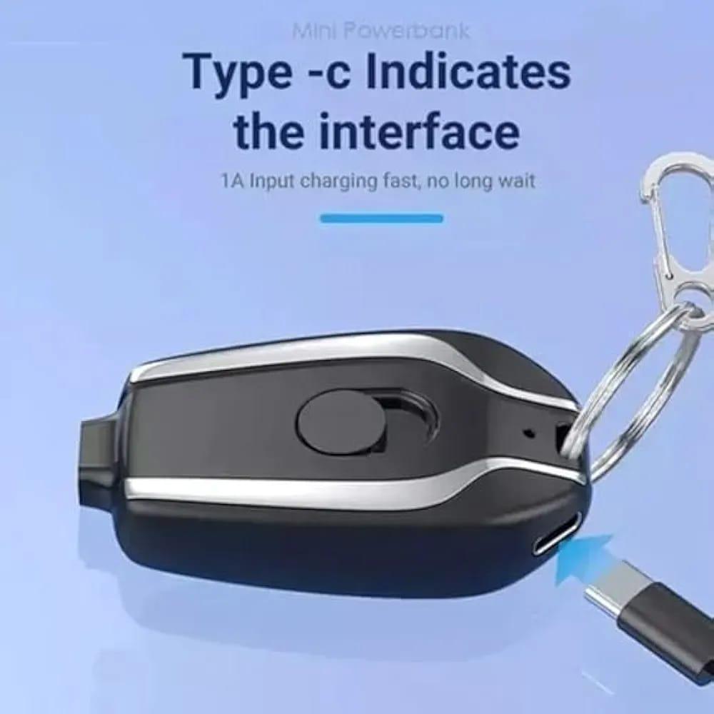Ultra-Compact Fast Charging Keychain Battery Pack — Great for emphasizing its lightweight, key-ring convenience and performance