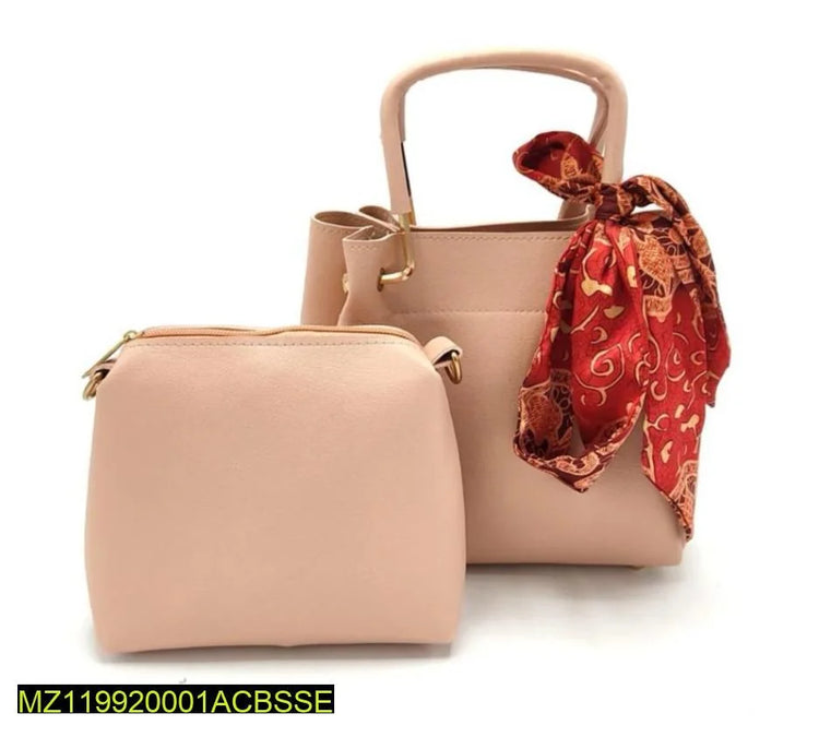 Pink PU Leather Crossbody Bag Set with Red Scarf