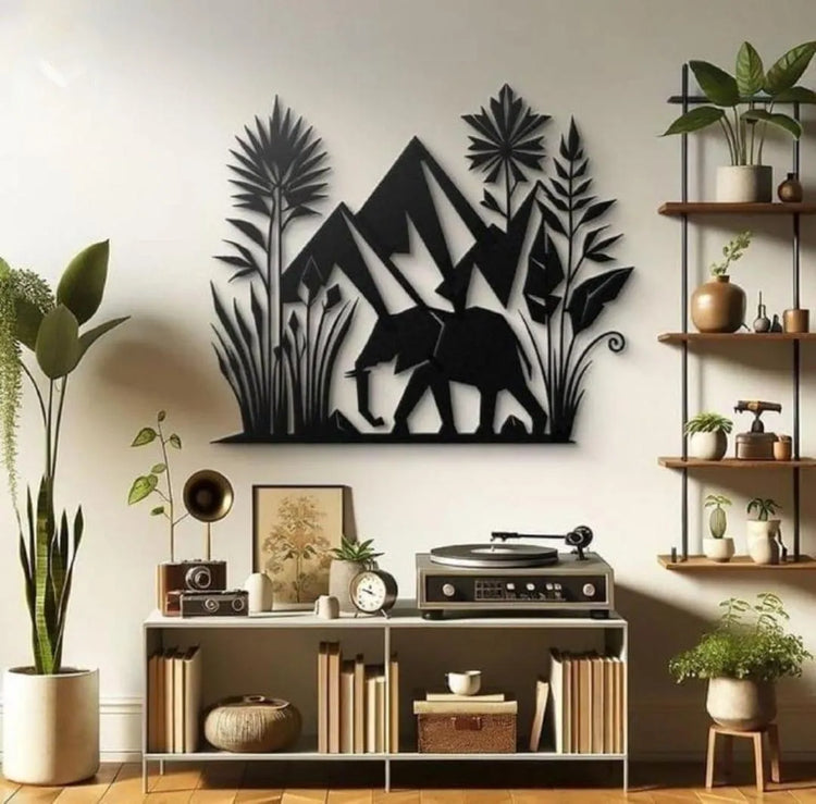 3D Black Elephant Forest Wooden Wall Decor | Modern Home Art