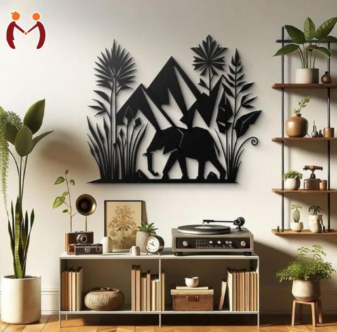 3D Black Elephant Forest Wooden Wall Decor | Modern Home Art