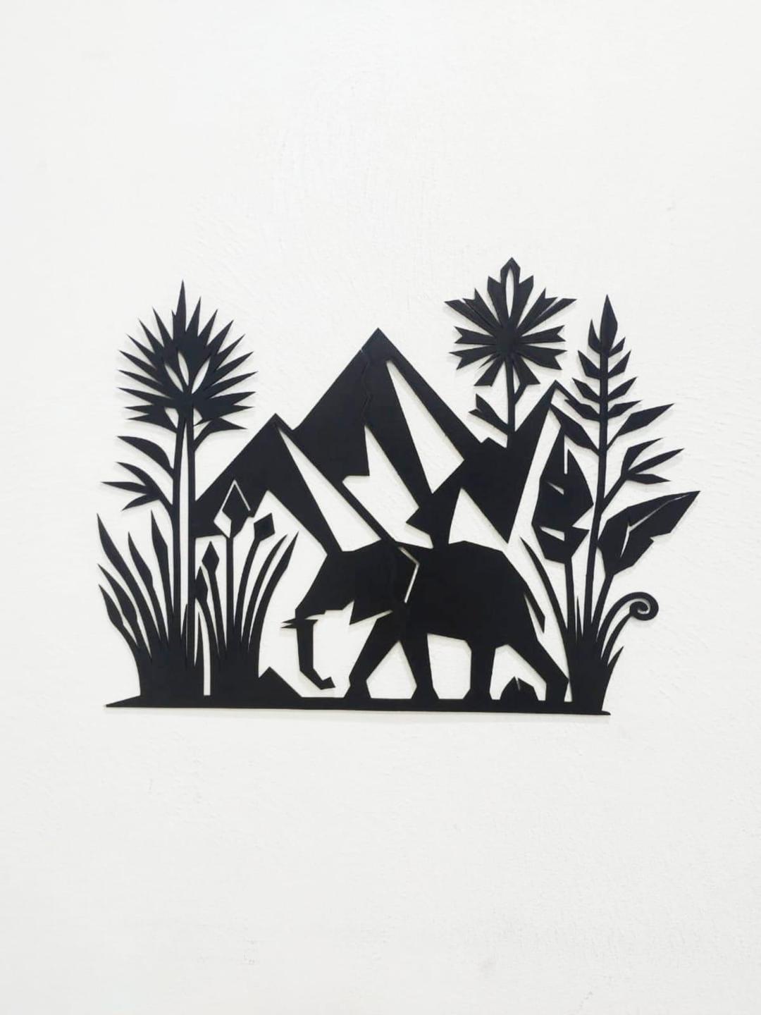 3D Black Elephant Forest Wooden Wall Decor | Modern Home Art