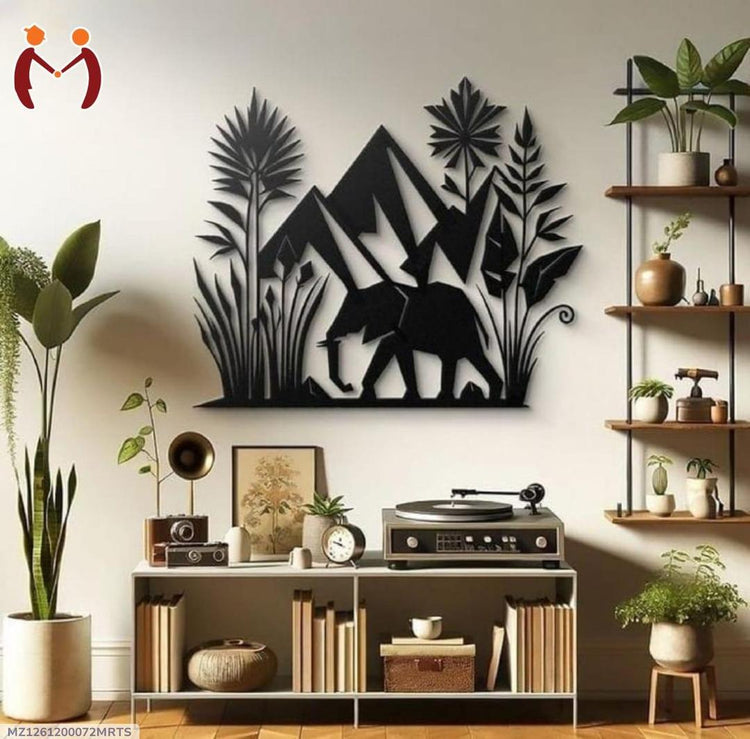 3D Black Elephant Forest Wooden Wall Decor | Modern Home Art