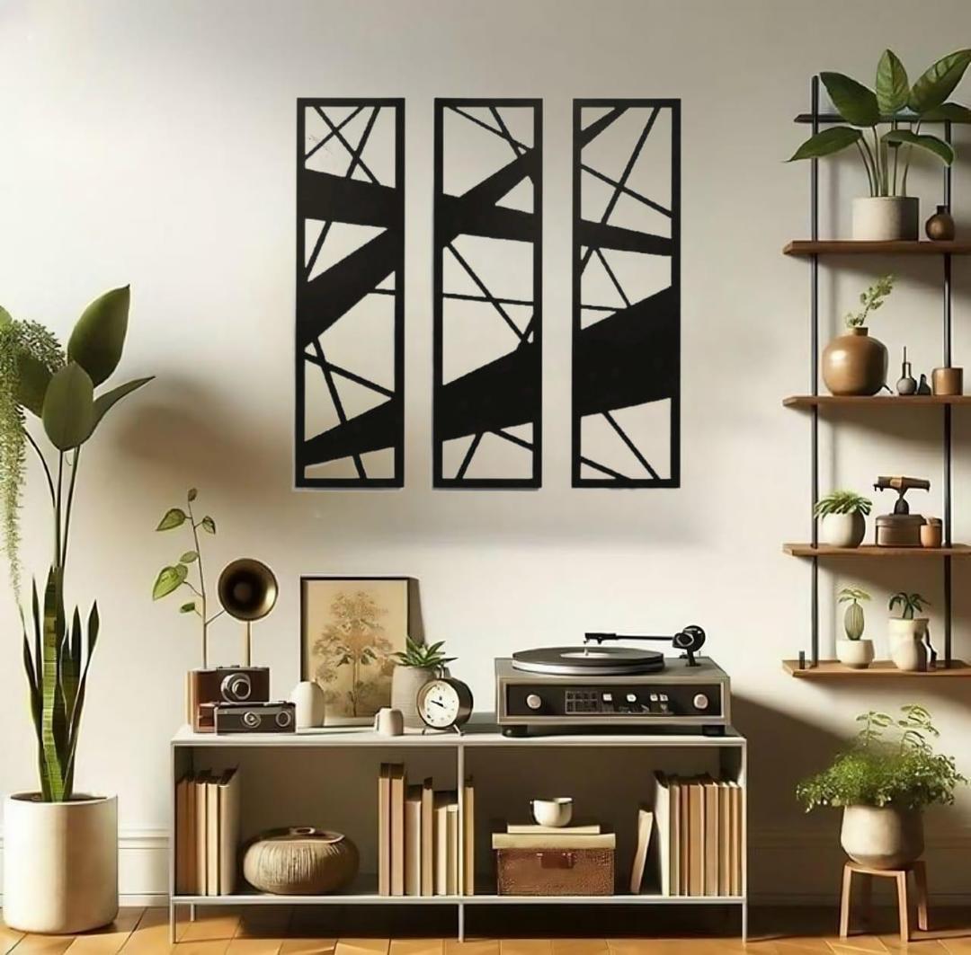 Black Laser Cut Abstract Wall Art Set of 3 Panels