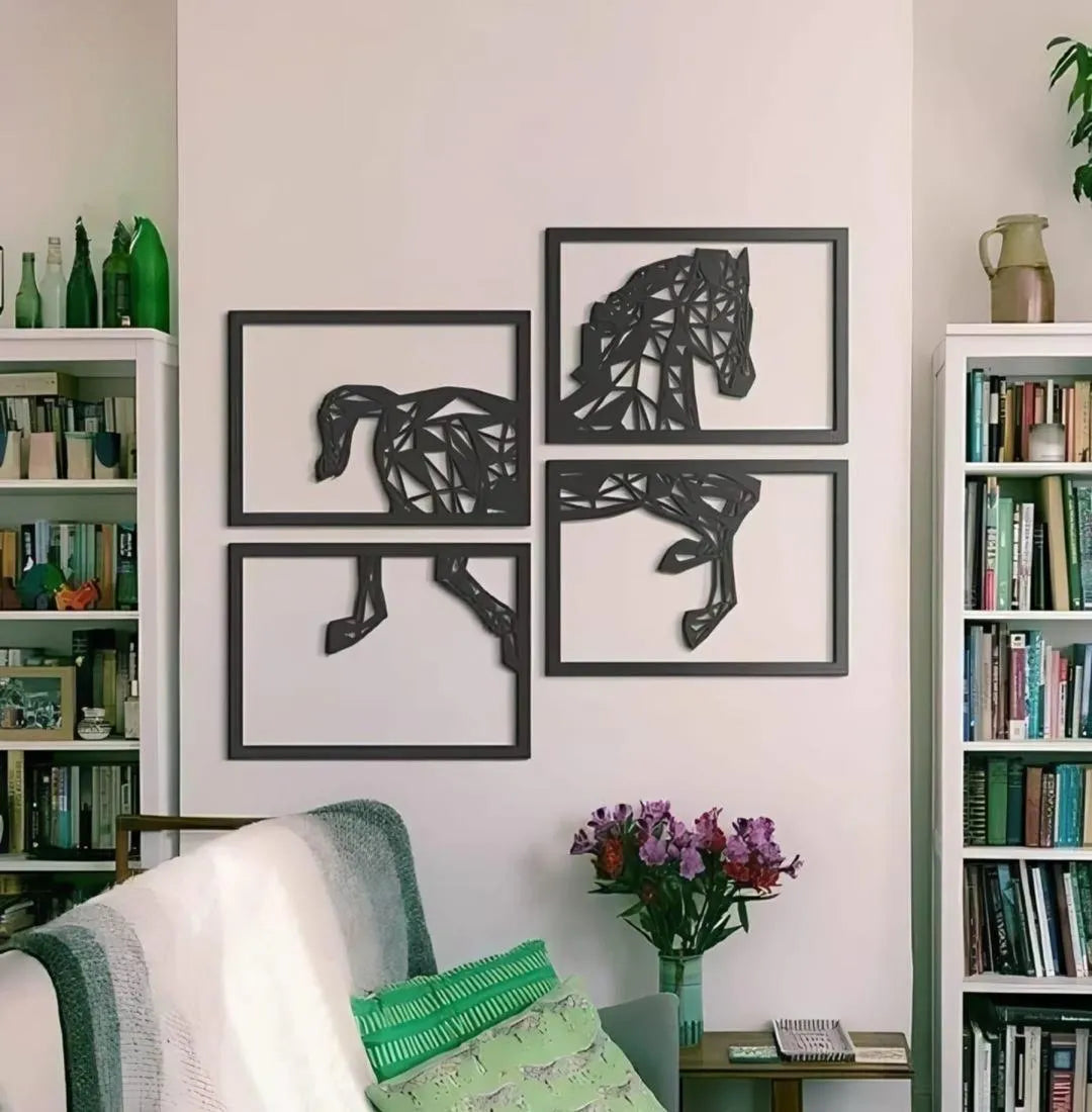Modern Geometric Horse Wooden Wall Decor (Set of 4)