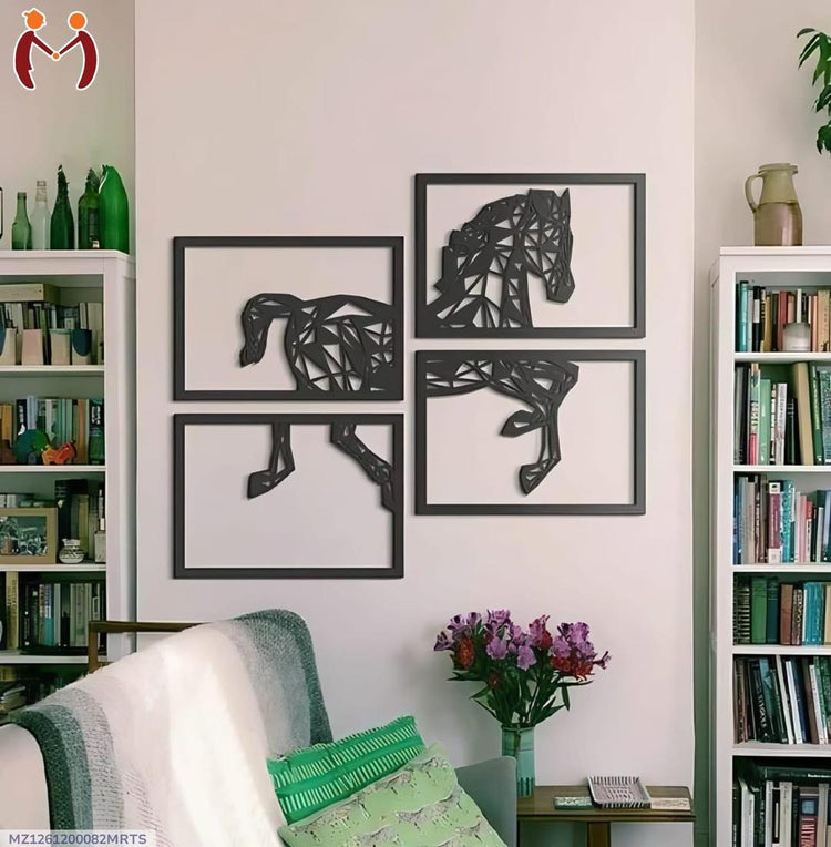 Modern Geometric Horse Wooden Wall Decor (Set of 4)