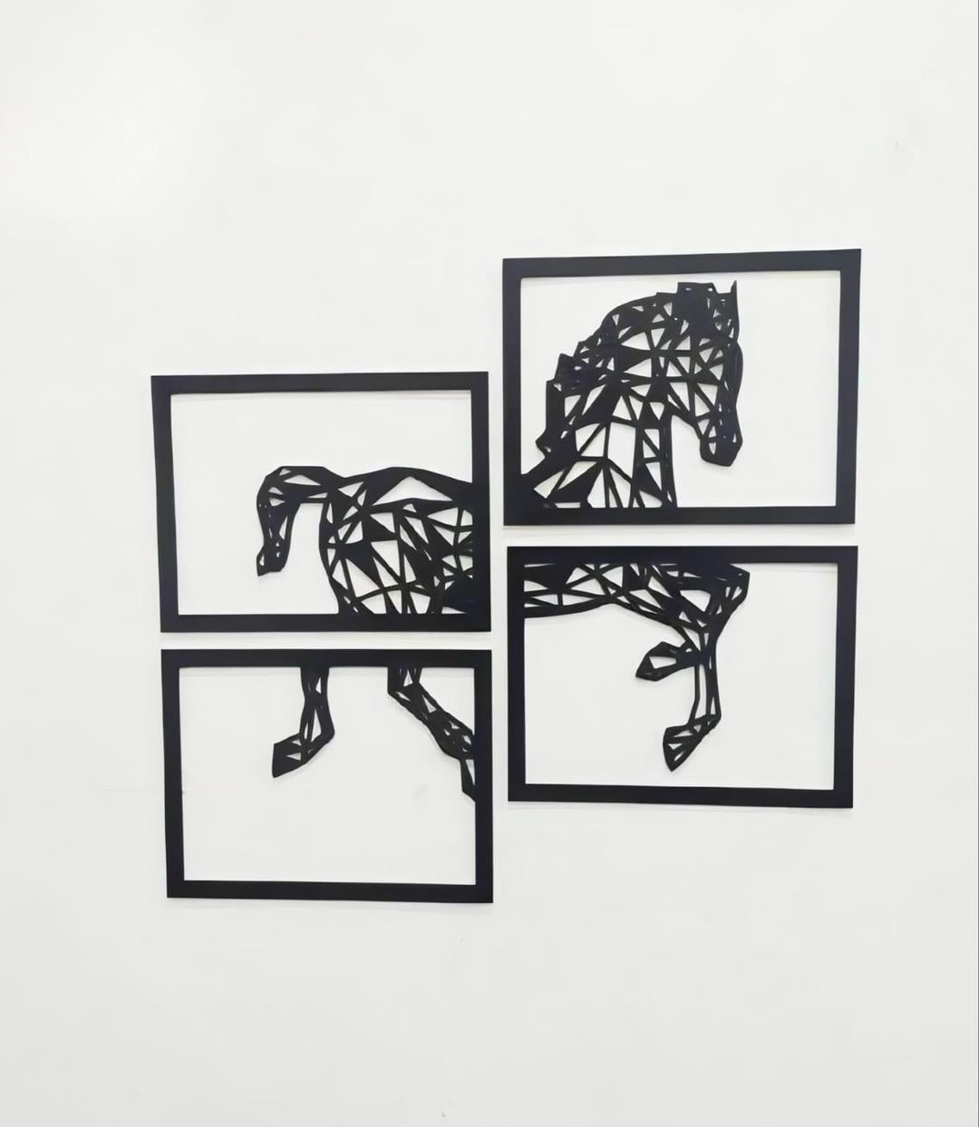 Modern Geometric Horse Wooden Wall Decor (Set of 4)