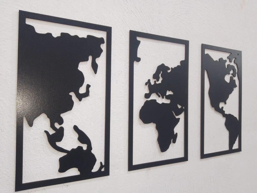 3D Wooden World Map Wall Art Set Modern Stylish