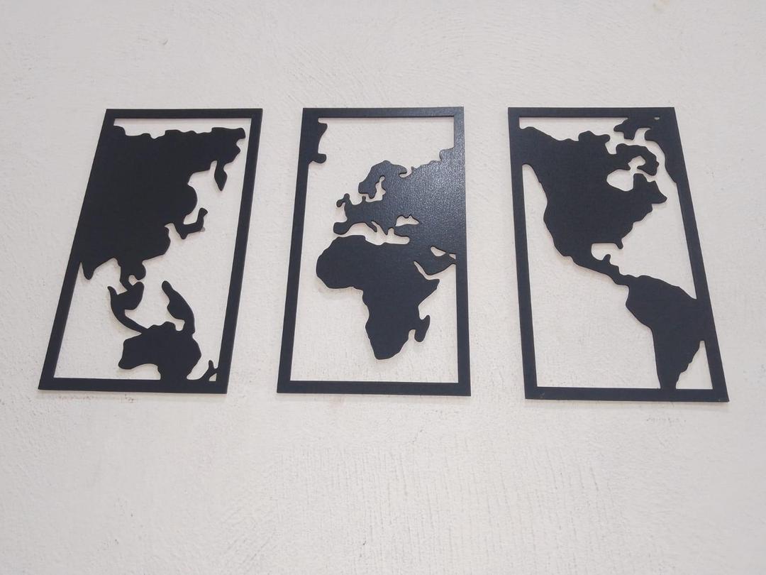 3D Wooden World Map Wall Art Set Modern Stylish