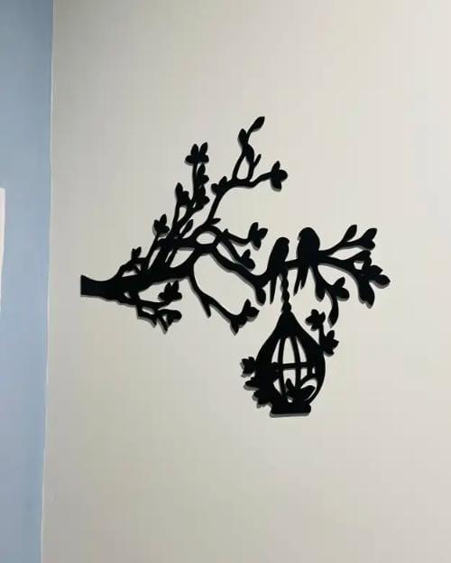 3D Wooden Wall Art Black Tree Birds Nest 30