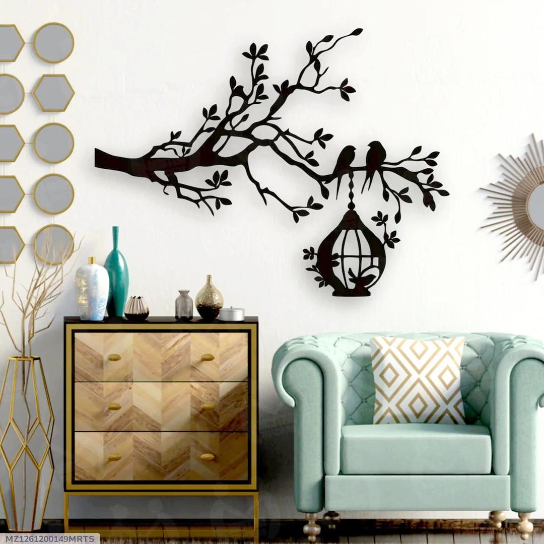3D Wooden Wall Art Black Tree Birds Nest 30
