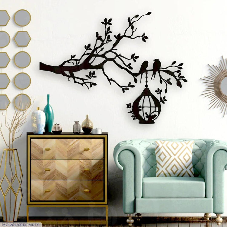 3D Wooden Wall Art Black Tree Birds Nest 30