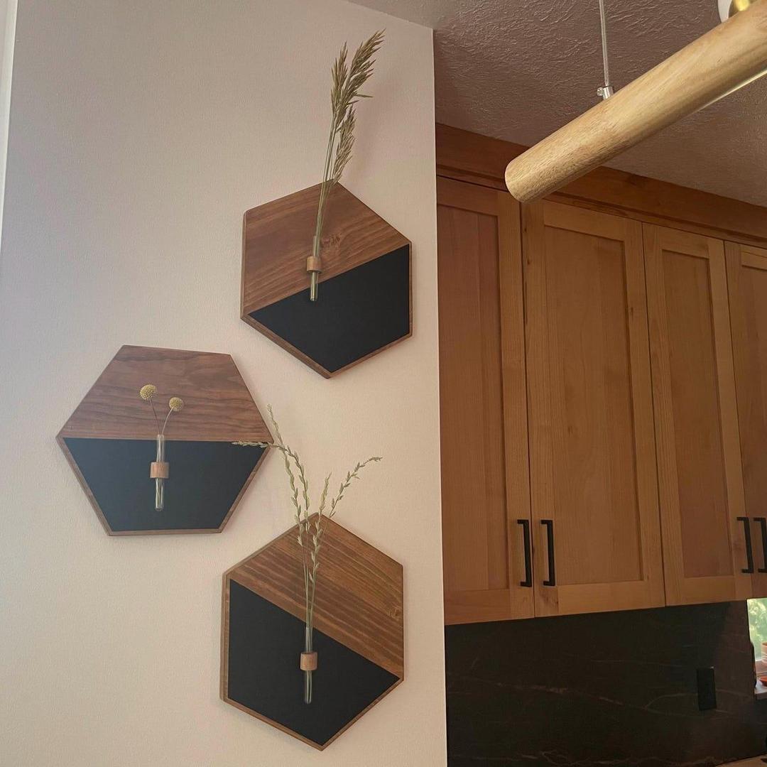Modern Black & Brown MDF Wood Wall Planters Home Decor