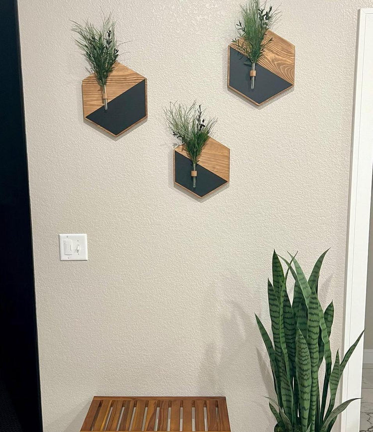 Modern Black & Brown MDF Wood Wall Planters Home Decor