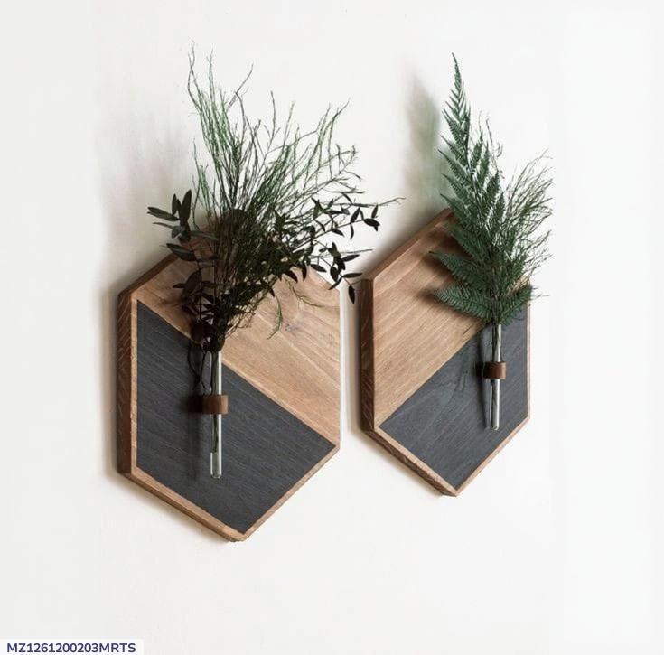 Modern Black & Brown MDF Wood Wall Planters Home Decor