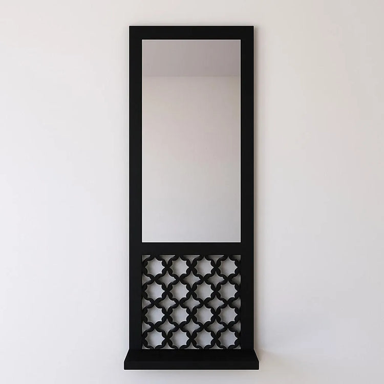 Set of 3 Wooden Mirror Wall Shelves Black
