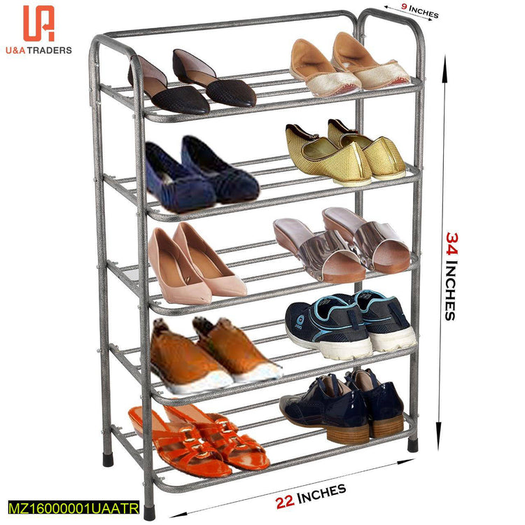 5 Tier Shoe Rack Organizer Stainless Steel Silver Black 34" H