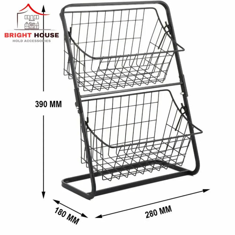 Two Layer Fruit Basket Black Metal Kitchen Organizer