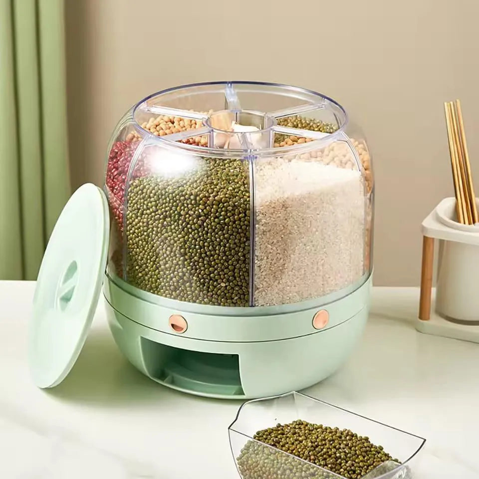 360° Rotating Rice Dispenser & Dry Food Storage Organizer