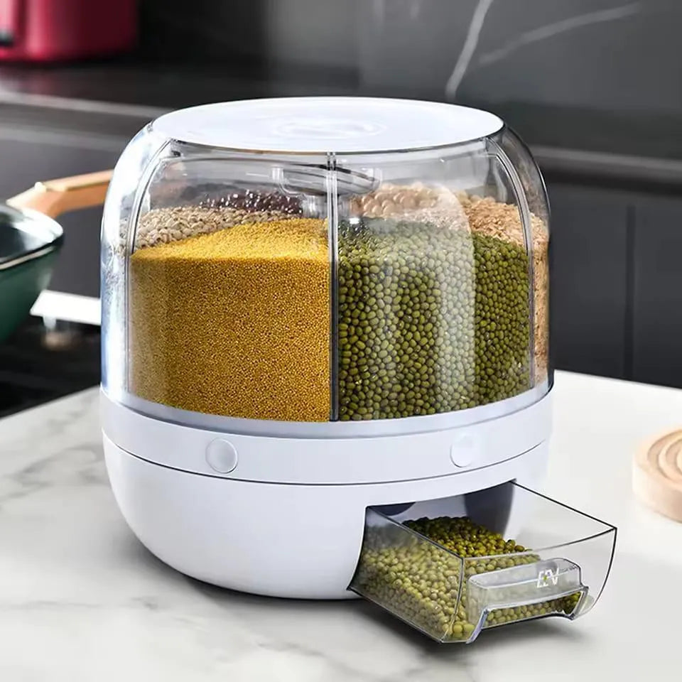 360° Rotating Rice Dispenser & Dry Food Storage Organizer