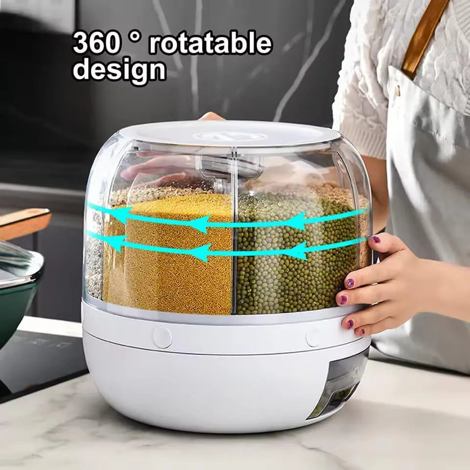 360° Rotating Rice Dispenser & Dry Food Storage Organizer