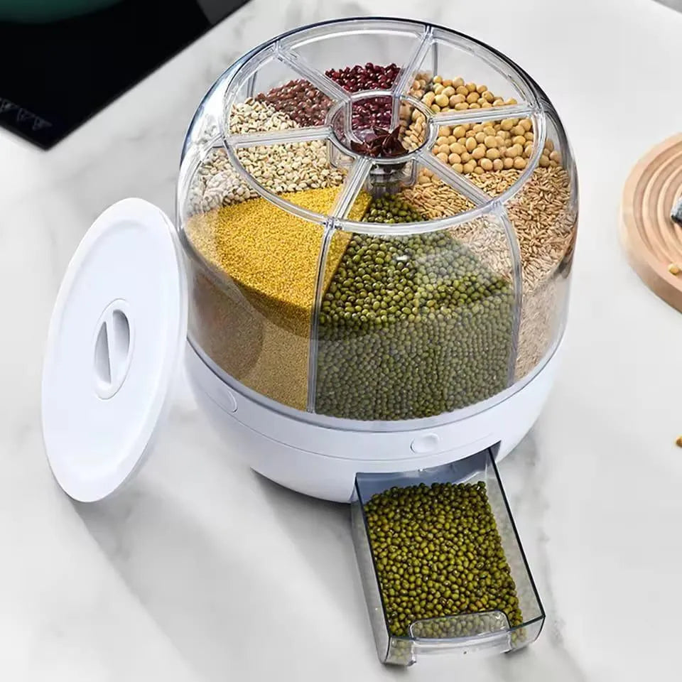 360° Rotating Rice Dispenser & Dry Food Storage Organizer