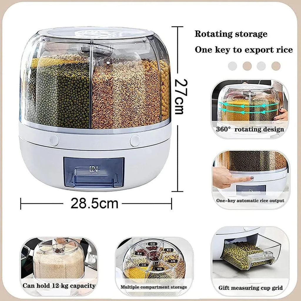 360° Rotating Rice Dispenser & Dry Food Storage Organizer